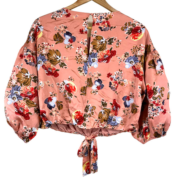 Cinq a Sept NWT Pascale Silk Top Floral Pink Size XS Elastic Cuff Front Hem Tie - Picture 5 of 12